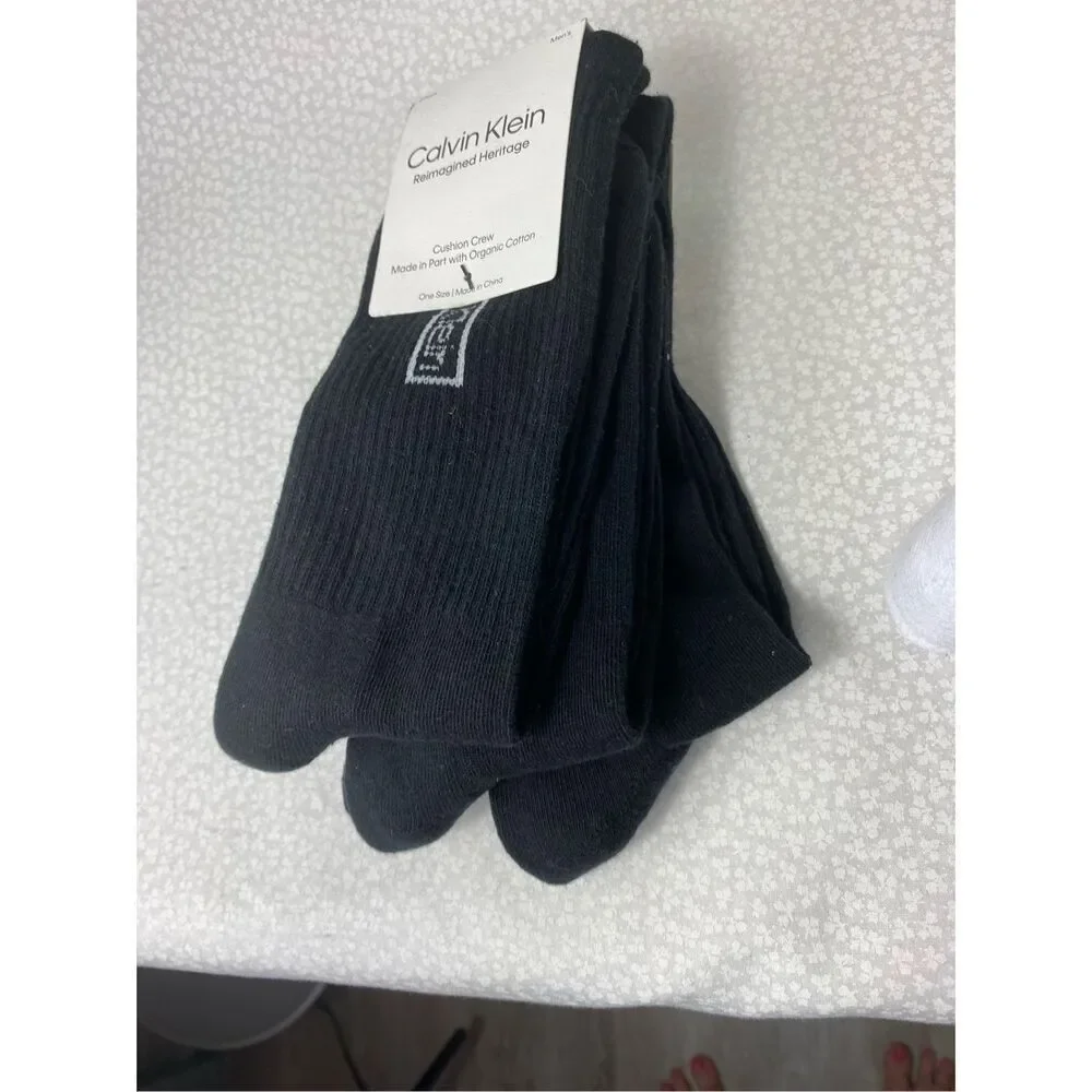 Calvin Klein 3 Men’s 3-Pack Reimagined Heritage Cushioned Crew Socks ONE SIZE